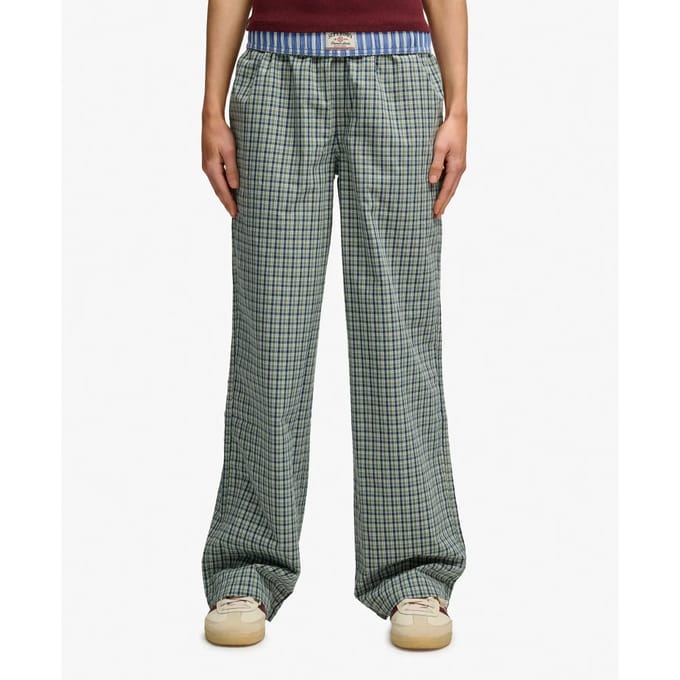 Superdry Mini Check Katoenen Broek Green Grootte: 36