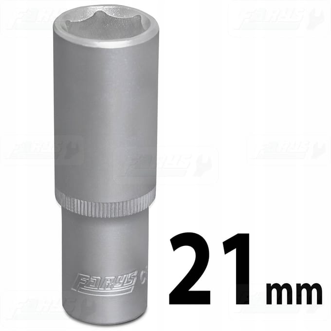 Lange 21 mm 1/2" zeskantdop - chroom-vanadiumstaal