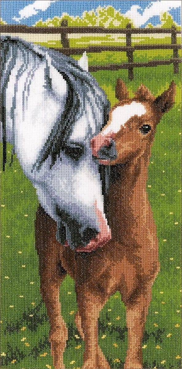 Paard met veulen borduren (pakket)