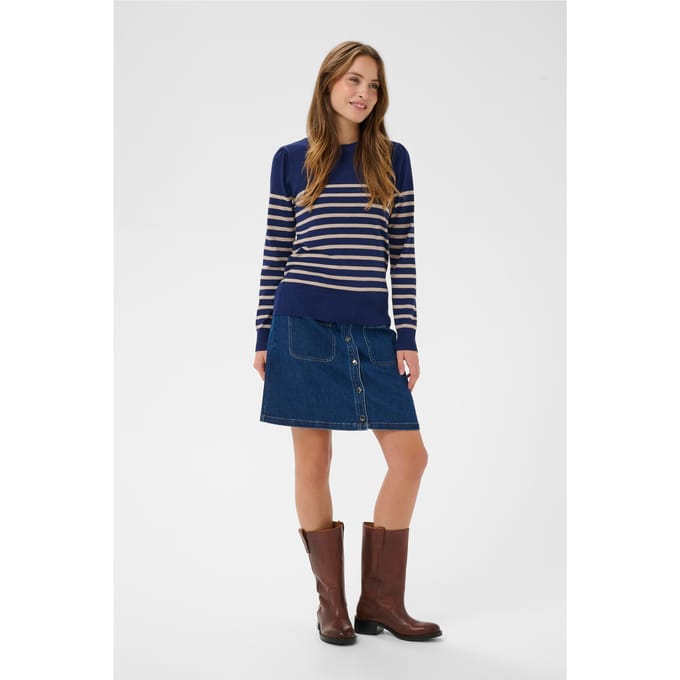 Saint Tropez MilaSZ LS Striped Pullover Dames Trui - Navy Peony Greige Stripe