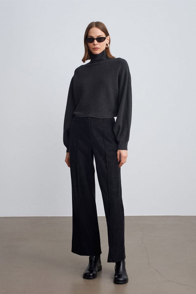 Dames Hoge Taille Wijdvallende Neplederen Broek