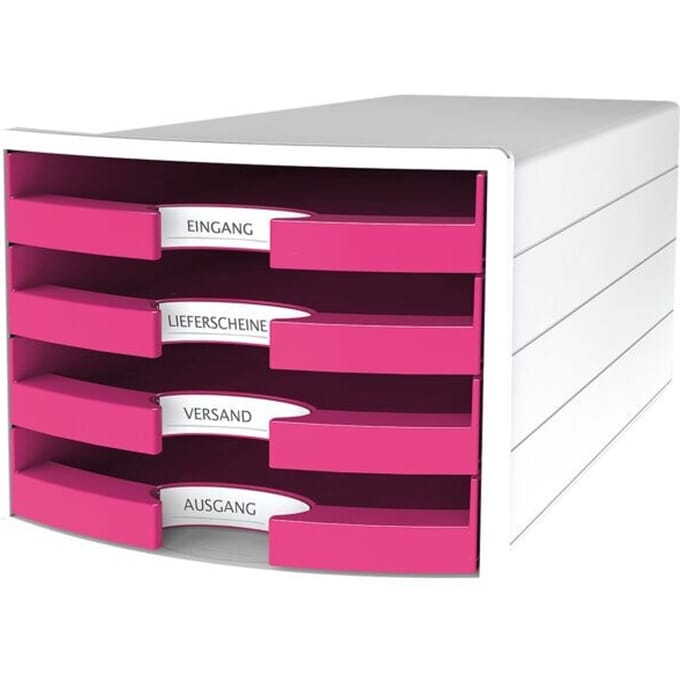 Ladebox HAN Impuls 2.0, 4 schuifladen, A4-formaat, stapelbaar, open, wit/pink