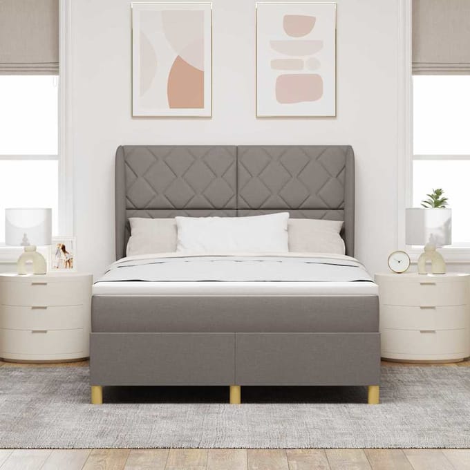 vidaXL - Boxspring - bed - met - hoofdeinde - Taupe - 200 - x - 160 - cm - Stof