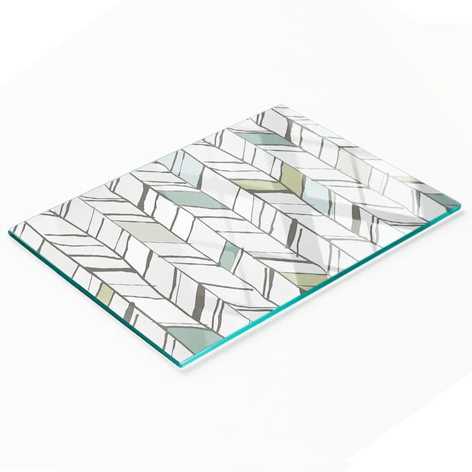 Gehard multifunctioneel decoratief bord van glas met visgraatpatroon, 80x52 cm