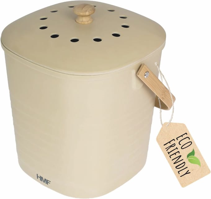 Bio-afvalemmer Keuken - Compostbak Deksel - Keuken Afval - Geurdicht Actief Koolfilter - 6 Liter Inhoud - Beige