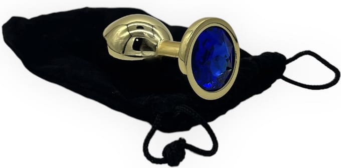 Power Escorts - BR211MDarkblue - Diamond King Goude Plug middel - Diameter 3.5 cm - Lengte 8.5 cm - Anale Plug - Goude Met Donderblauwe Steen