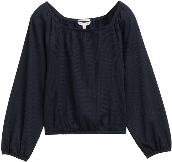 Tom Tailor - Cropped blouse met structuur - Maat 128 - sky captain blue