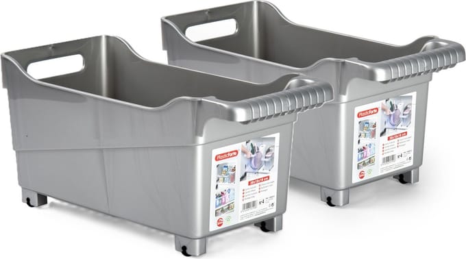 Plasticforte opberg Trolley Container - 2x - zilver - L38 x B18 x H18 cm - kunststof