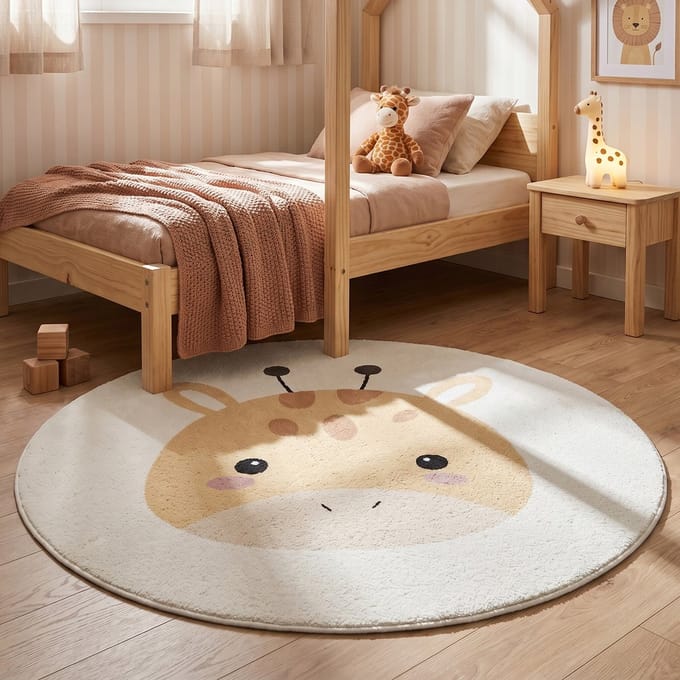 Little Olly Rond wasbaar kindervloerkleed - Sammy Giraffe Geel - Ø 140cm