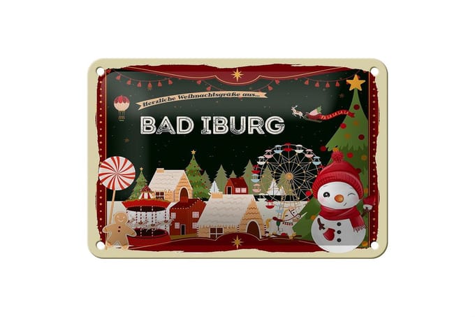 Blechschild Weihnachten Grüße BAD IBURG Geschenk Dekoration 18x12cm