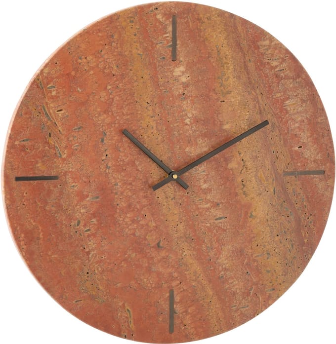 J-Line klok Rond Marmer - steen - terracotta/zwart