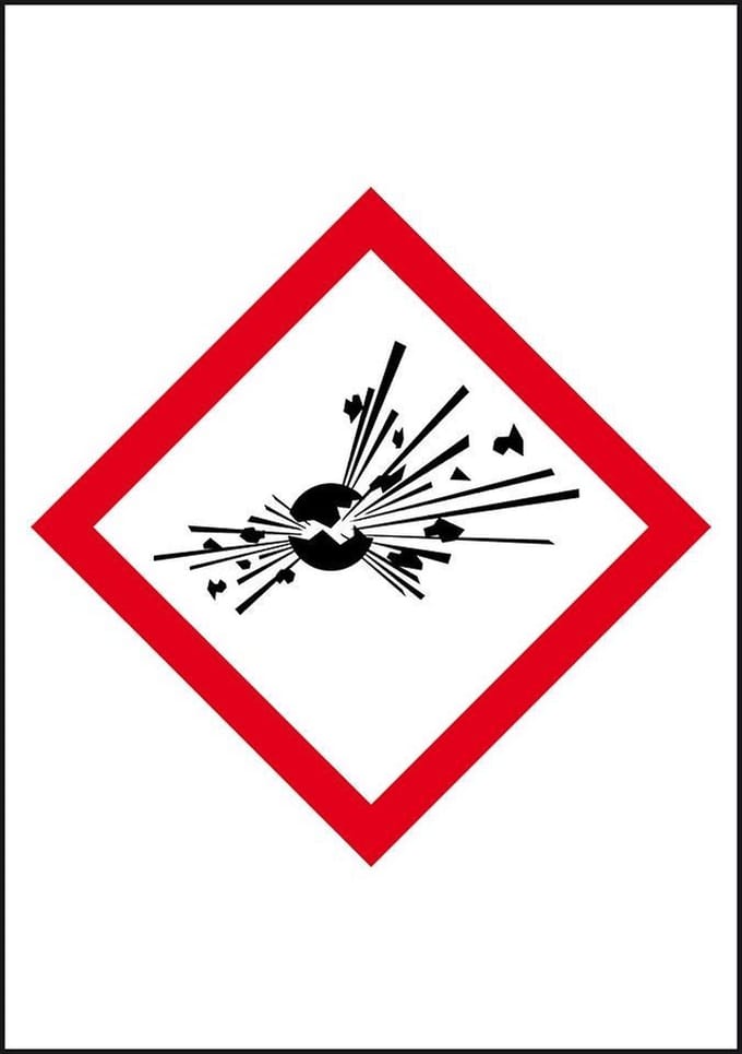 GHS01 explosieve stoffen sticker, 10 per vel, rechthoek 26 x 37 mm - 10 per vel
