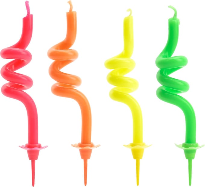 PartyDeco Verjaardagskaarsjes - Curl Mix 8 cm pk/4