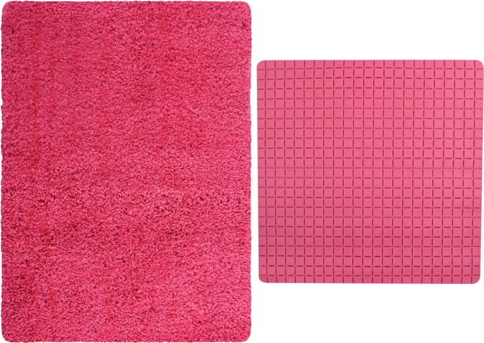 MSV Douche anti-slip/droogloop matten - Venice badkamer set - rubber/microvezel - fuchsia roze