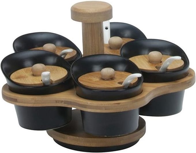 Bricard Kommetjes Set - Zwart - Keramiek - Bamboe - 16-delig