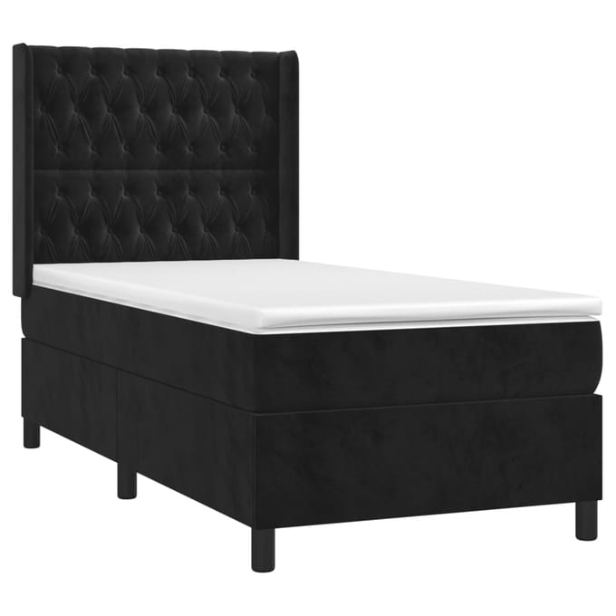vidaXL - Boxspring - met - matras - fluweel - zwart - 90x200 - cm