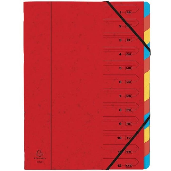 Exacompta Sorteermap met vaste rug en elastosluiting - 12 indelingen - Rood - 54125E