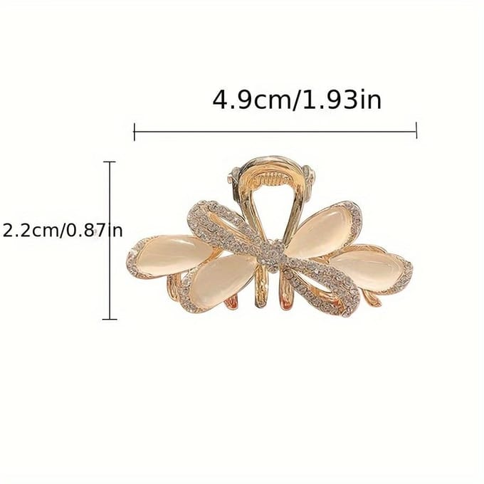 Pince à Cheveux Dorée Élégante Style Vintage Pierre Œil de Chat Strassé, Accessoire de Cheveux Chic Mi-Attaché beige