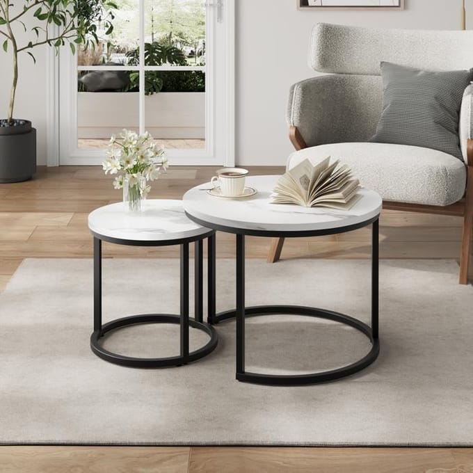 Table basse ronde - MUVOE - 60cm - Blanc - Métal - Design moderne wit