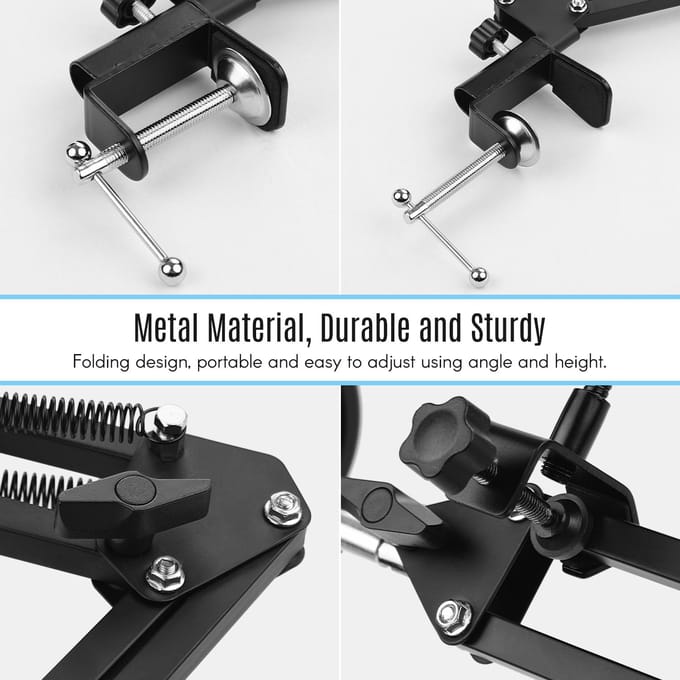 Verstelbare opvouwbare microfoonstandaard Heaby Duty metalen microfoonarmbeugel met schokbestendige houder zwart