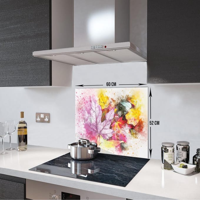 Herfst Patroon Tempered Glas Spatbescherming Voor Achter de Kookplaat 52cm x 60cm