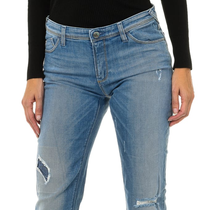 Damesbroek met lang versleten en gescheurd denimeffect 3Y5J28-5D0UZ