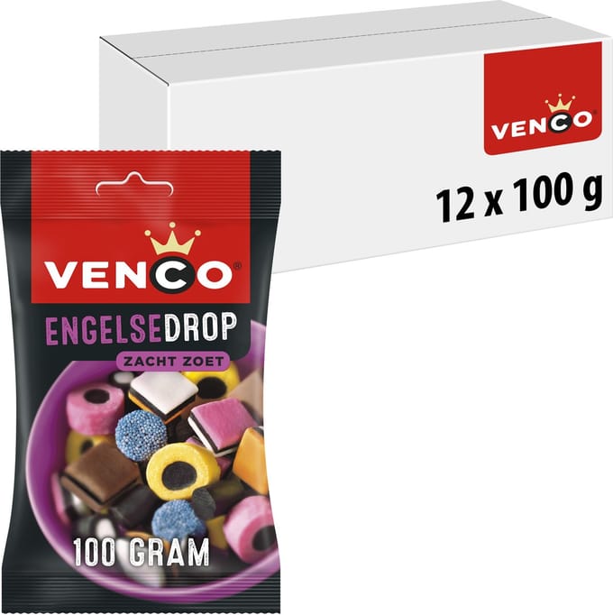 Venco engelse drop - dropmix zacht zoet - 12x100g