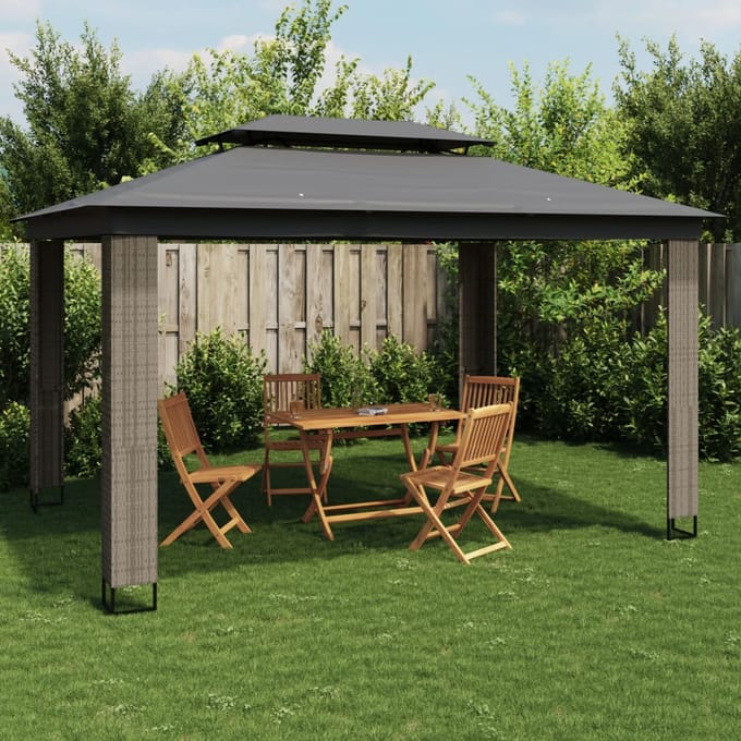 vidaXL - Prieel - met - dubbel - dak - 3,94x2,96 - m - staal - antracietkleurig