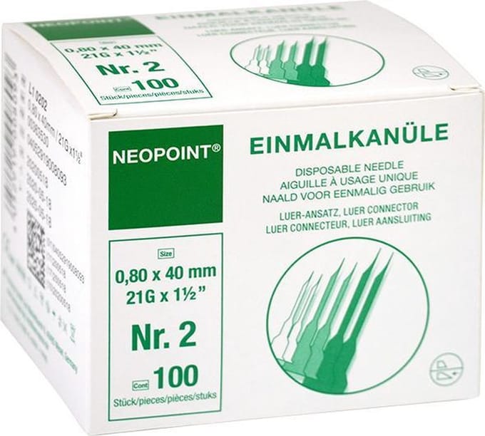 Neopoint injectienaalden 0,8x40mm groen 21G, 100 stuks