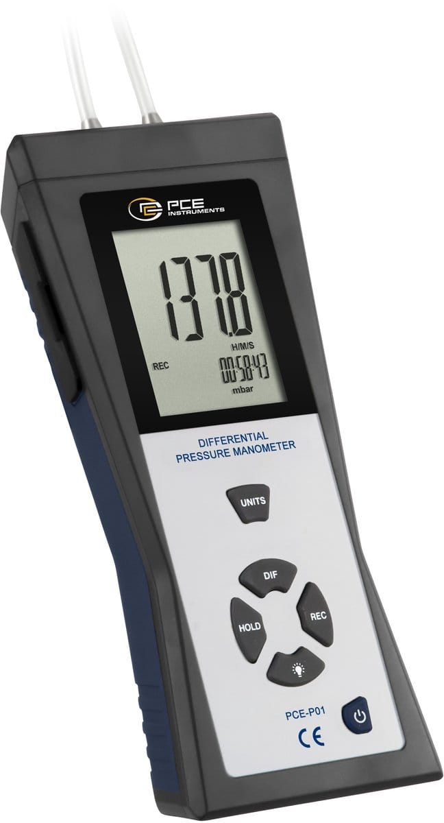 PCE-P01 Digitale Drukmeter – Differentiële Manometer ±140 mbar – HVAC Meter met Datalogger
