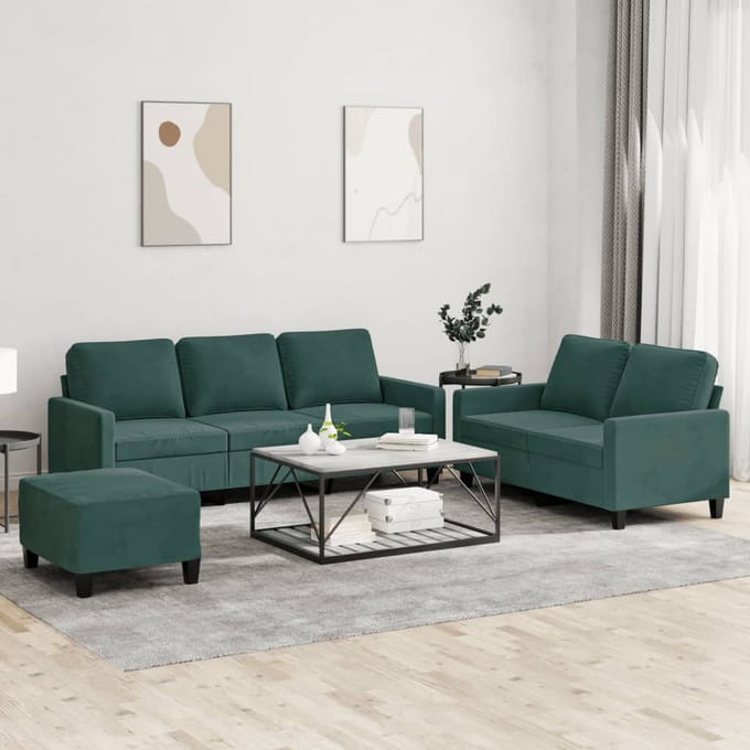 vidaXL - 3-delige - Loungeset - met - kussens - fluweel - donkergroen