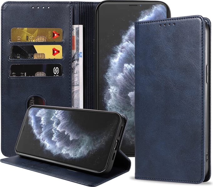 Smartphonica iPhone 11 Pro Max leren hoesje met magnetische sluiting - Blauw geschikt voor iPhone 11 Pro Max