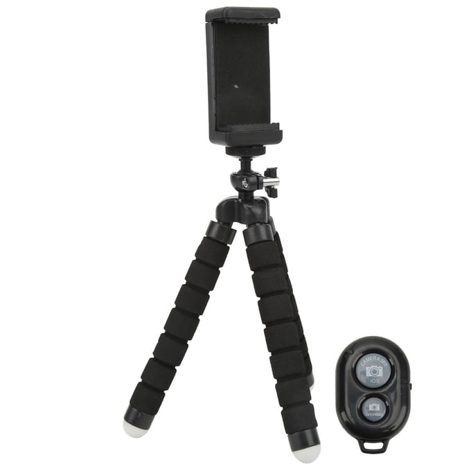 Flexibele Spons Statief met Draadloze Afstandsbediening Telefoon Clip Houder Verstelbare Selfie Stick Statief black