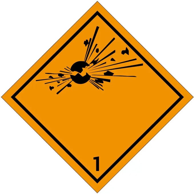 ADR klasse 1 explosieve stoffen bord | gecoat dibond materiaal | 30 x 30 cm