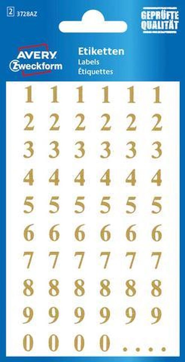 Avery Cijferetiketten Zweckform 7,5 Mm Folie Goud 124 Stuks