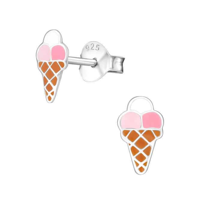Oorbellen meisje ijsje - zilver - roze