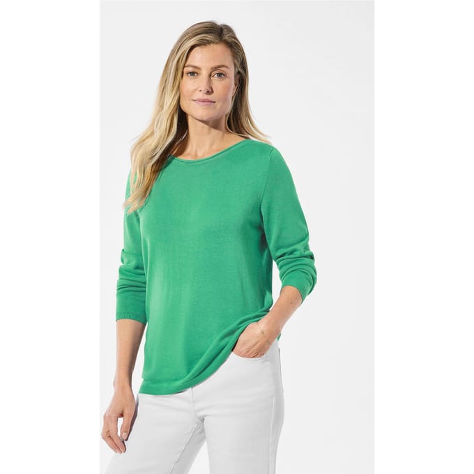 Tricot pullover met boothals - lichtgroen - Gr. 44 van Goldner Fashion