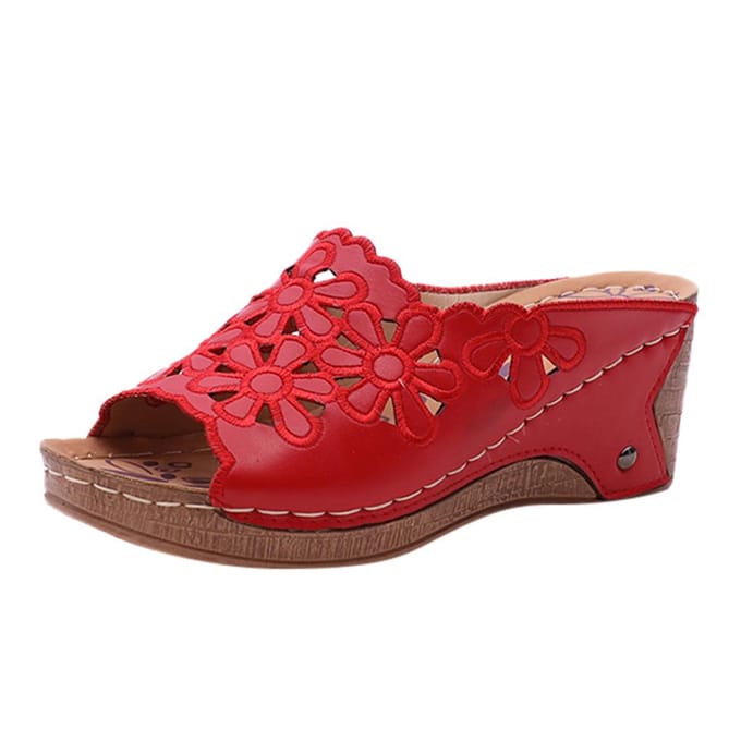 Damesmode Casual uitgeholde hoge hakken Dikke platforms Schoenenpantoffels 41 rood