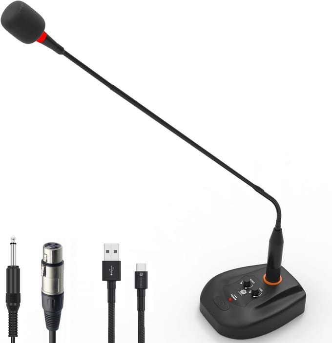 DIGIMORE 24" Desktop Stage Gooseneck Condenser Microphone | XLR Input, ON/Off Switch | Ideal for Meetings, Video Conferencing, Streaming, Lectures (D-660)