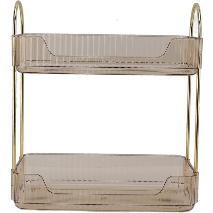 Présentoir de maquillage à deux niveaux, moderne et léger, étagère de rangement de luxe pour pinceaux et fards à paupières jaune