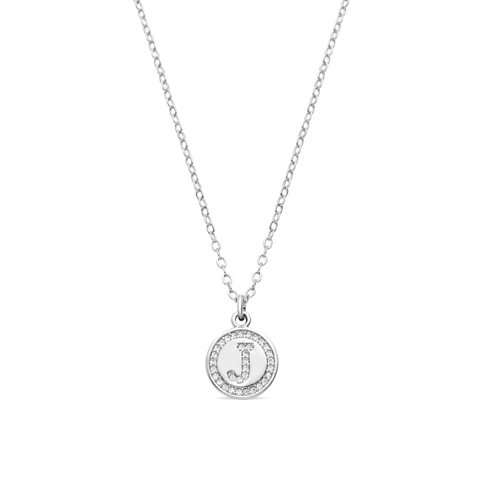 Luxenter Collier de zirconium brillant finition en rhodium - Alphabet J white