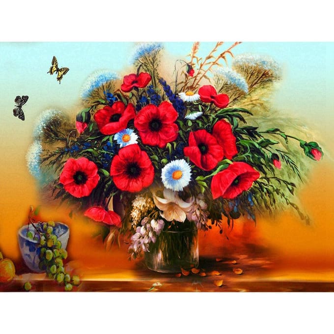 Bloemmozaïek Diamond schilderij van nummers op canvas 20X30CM black