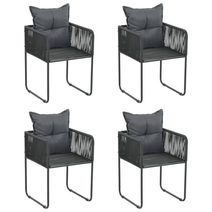 vidaXL - Tuinstoelen - 4 - st - met - kussens - poly - rattan - zwart