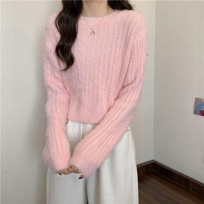 Pull Vison Printanier pour Femmes Automne et Hiver Court Épaissi Chaud Pull-over Ins Pulls L rose