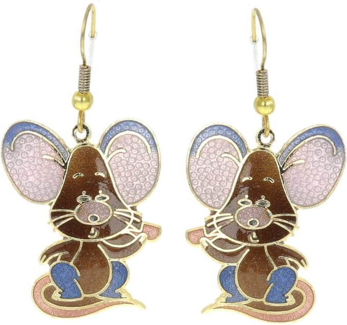 Behave - Oorhangers dames - muizenmotief - bruin - 4,5 cm