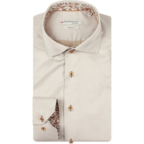 Giordano Overhemd Locarno Semi Cutaway Two-Ply Plain Twill Kitt / male