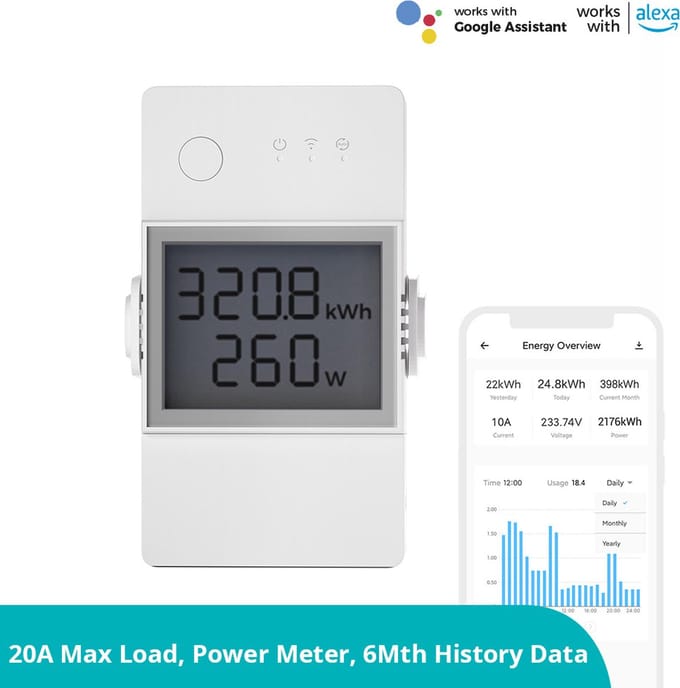 Sonoff Pow Elite Power Meter 16A/20A Smart Switch ESP32 Chip Lcd-scherm Overbelasting Bescherming Via Ewelink Alexa Google thuis