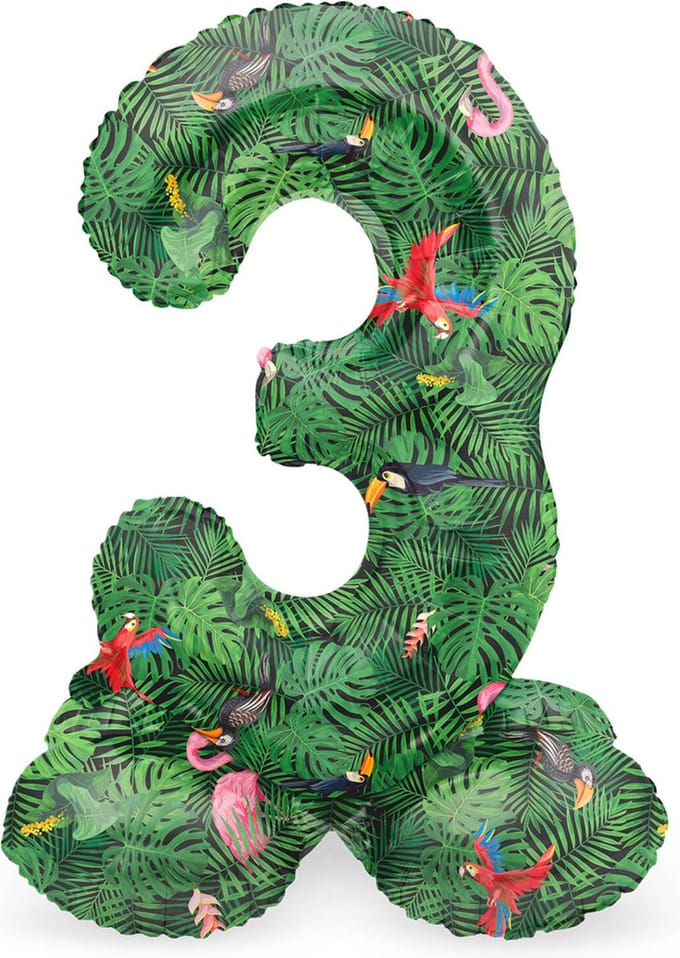 Staande Folieballon Cijfer 3 Jungle Vibe - 41 cm