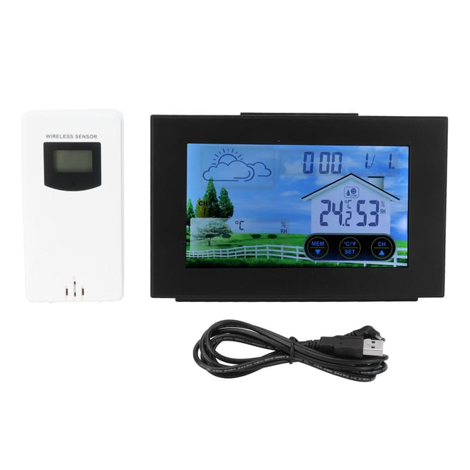 Digitale Draadloze Thermometer Hygrometer Wekker met Touchscreen voor Binnen- en Buitengebruik gray