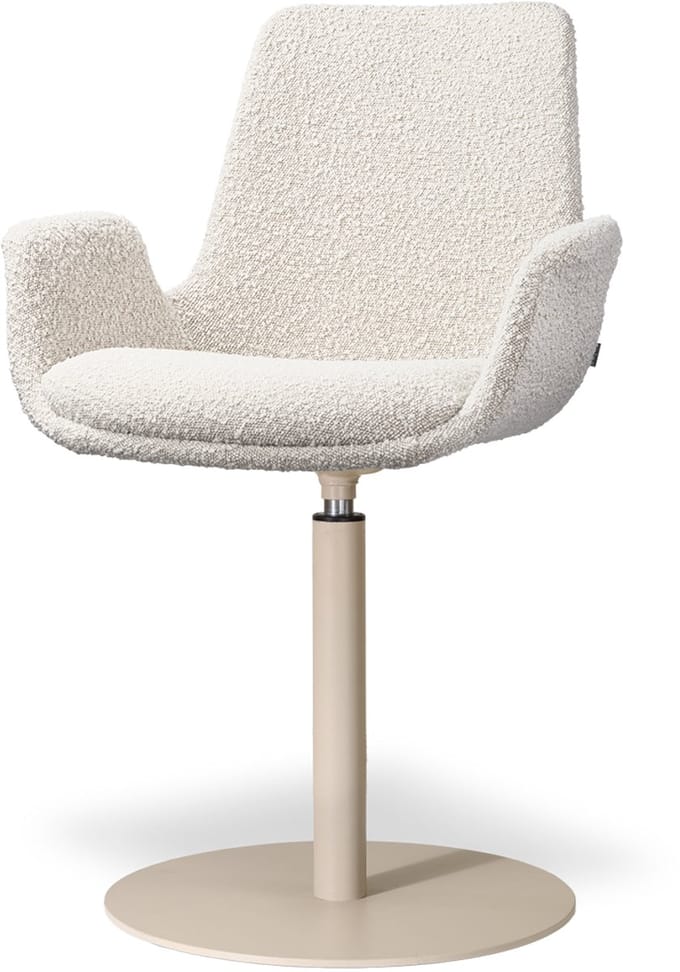 Nolon Niva-Eef Draaibare Tulp Eetkamerstoel Bouclé Beige - Beige Onderstel - Armleuning - Japandi